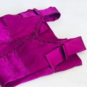 [ DVF] Magenta Mixed 100% Silk Copper Beaded Wide Strap Carl Cami Tank Top